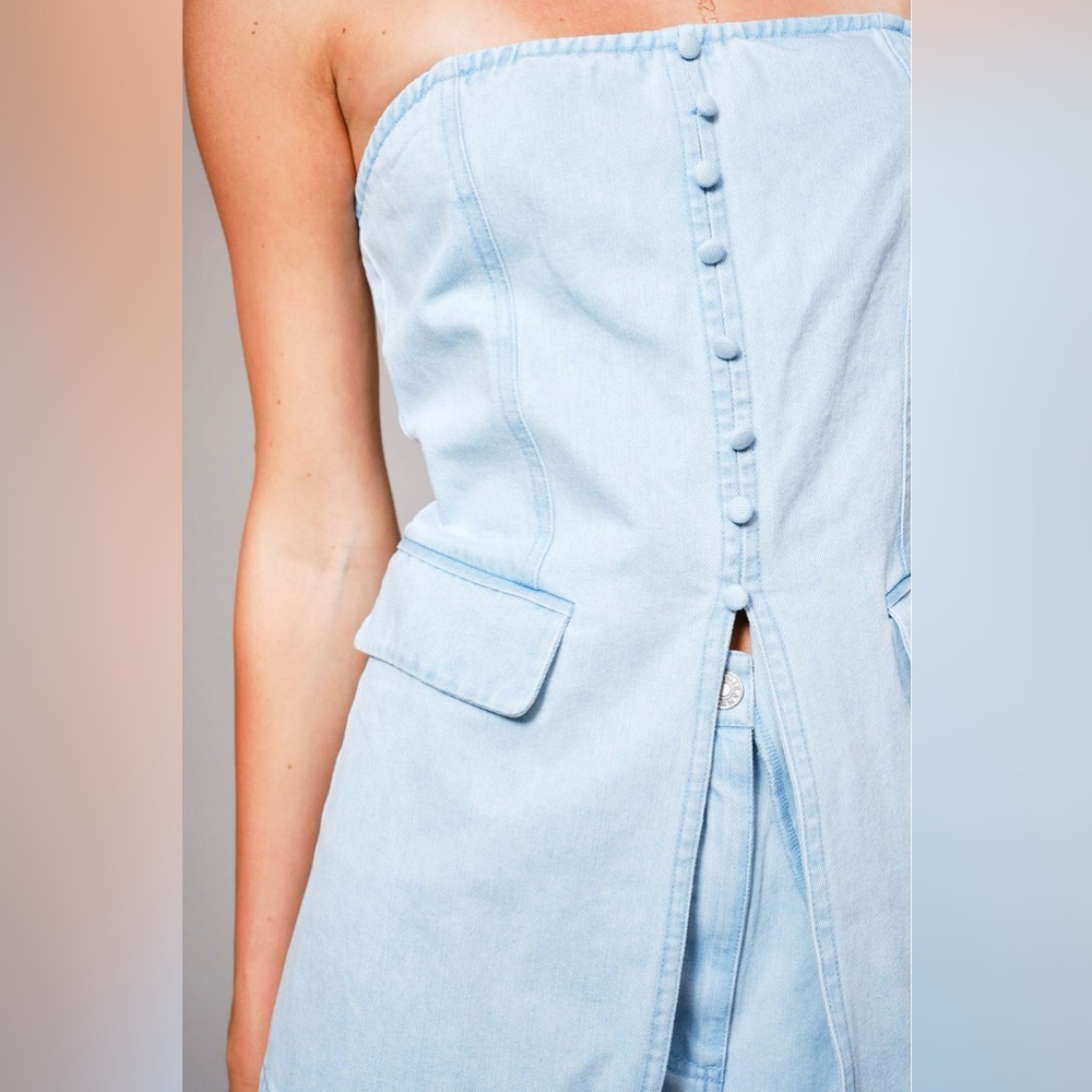 002 LIGHT WASH DENIM TUBE BUTTON DETAIL TUNIC DENIM SET - Picture 6 of 6